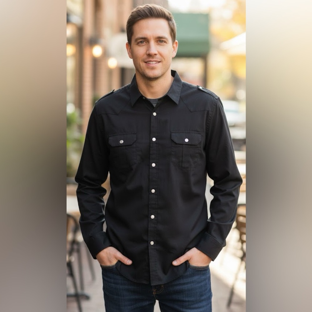 Brooklyn Basement men’s buttons down black dress shirt size 3XL long sleeve